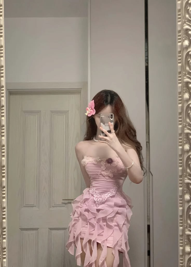 Vintage Pink Strapless 3D Floral & Butterfly Homecoming Dress TP5883