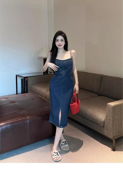 Fashion Sexy Design Slim Denim Spaghetti Strap Dress TP2994