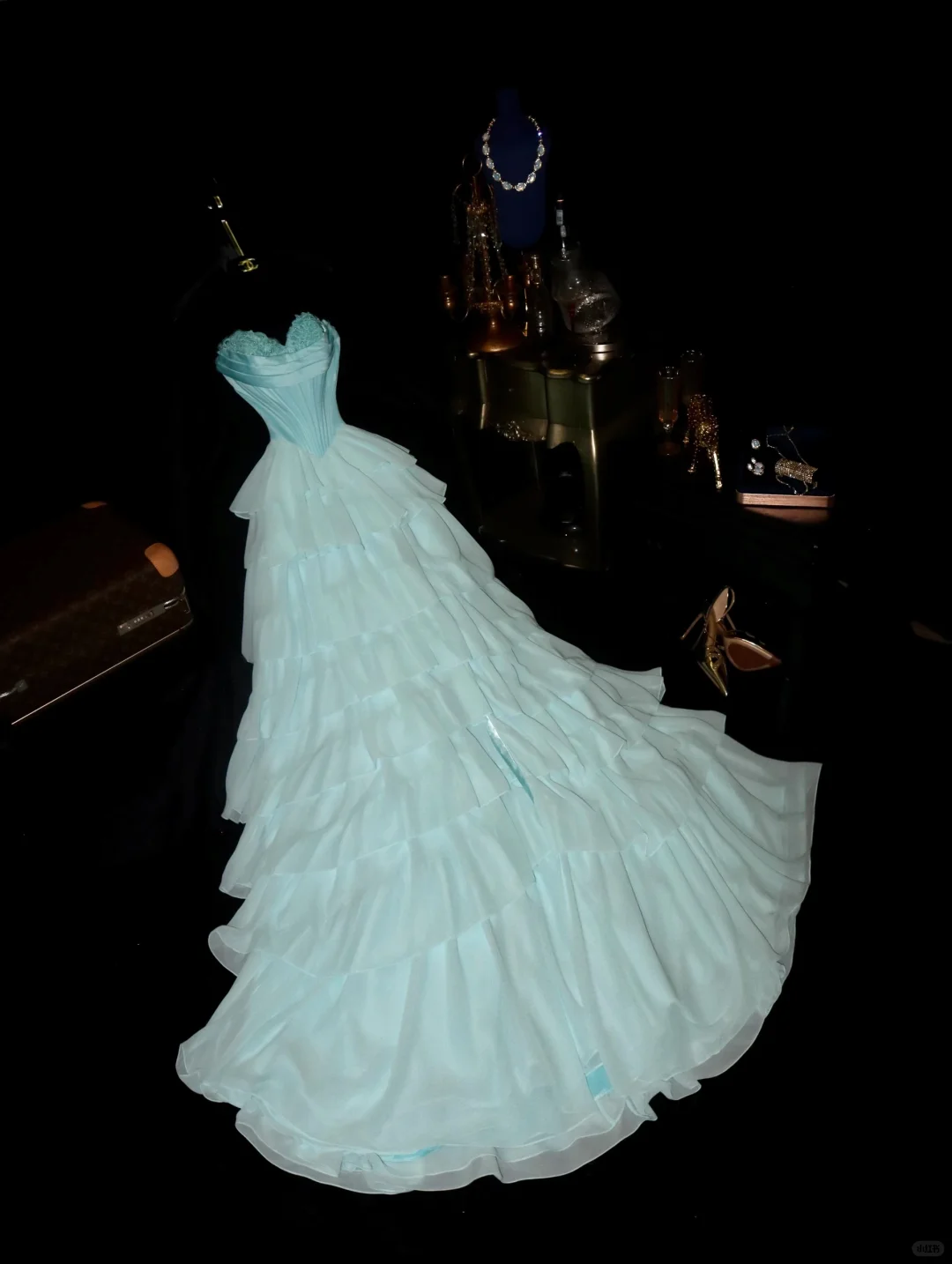 Dreamy Pale Mint Tiered Tulle Lace Sweetheart A-Line Evening Gown TP5383