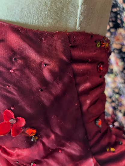 Gorgeous Burgundy Satin Sweet 16 Quinceanera Strapless A-Line Floor-length Prom Dress Birthday Dress Evening Dress Ball Gown TP4386