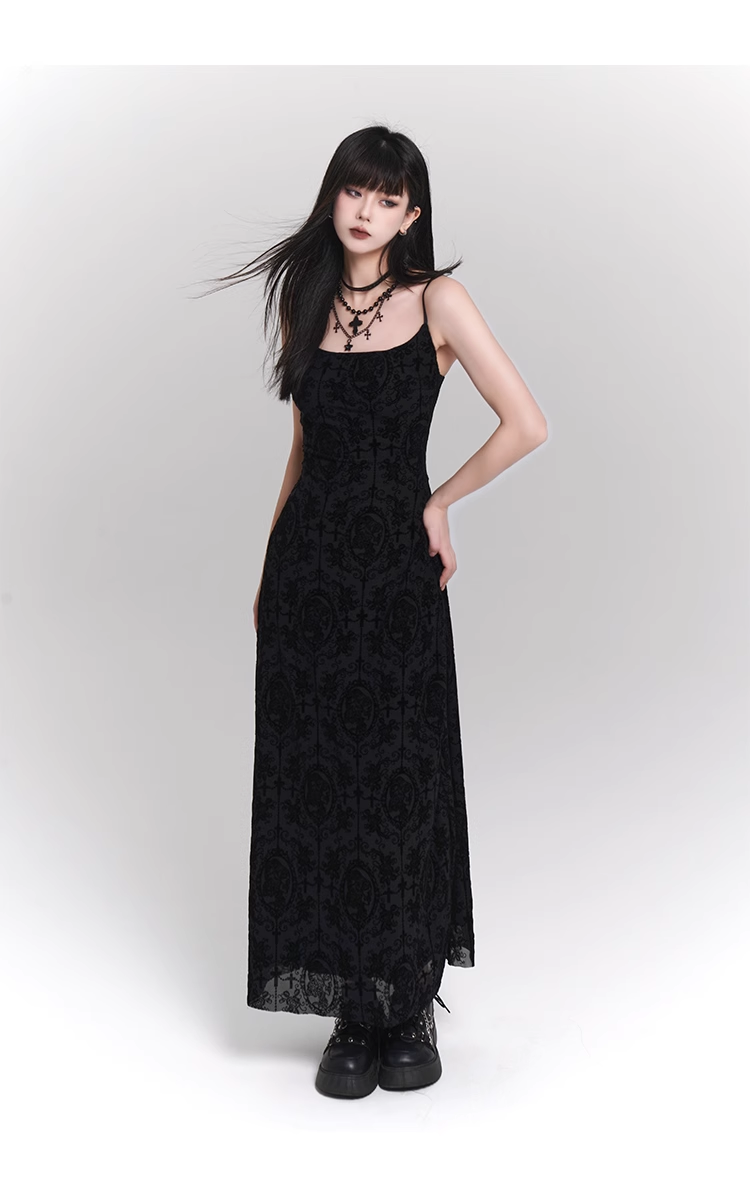 New Vintage High Quality Black Spaghetti Strap Dress TP2907