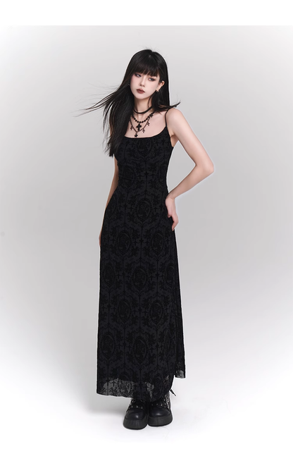 New Vintage High Quality Black Spaghetti Strap Dress TP2907