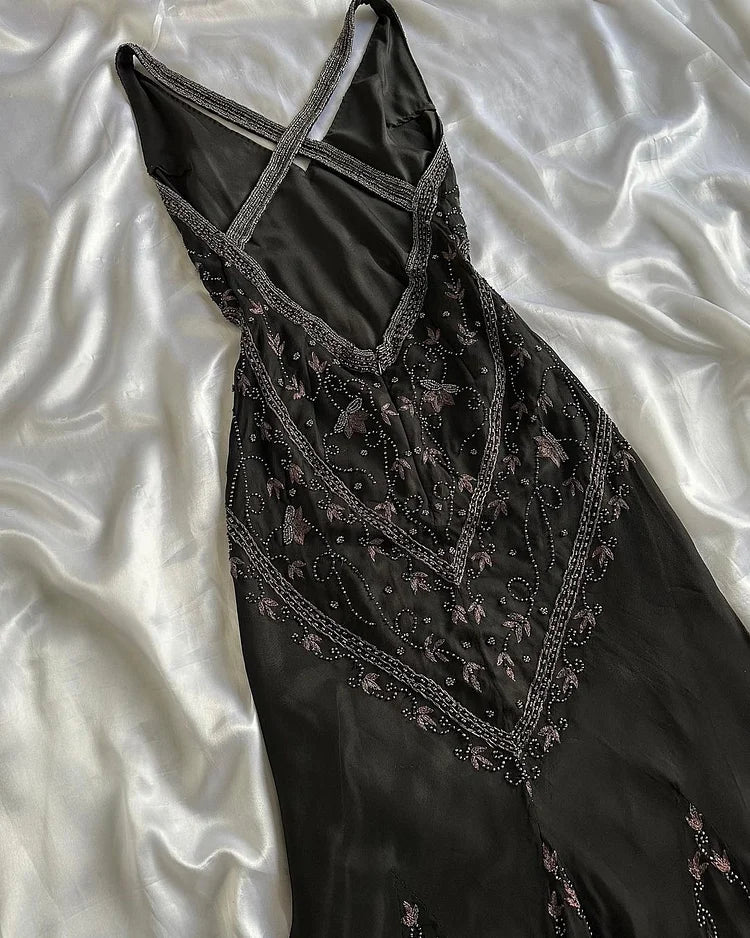 Enchanting V-neck Shiny Beaded Prom Dress Sheath Embroidery Evening Dress Long Formal Dress TP4695