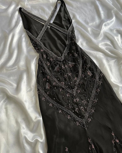 Enchanting V-neck Shiny Beaded Prom Dress Sheath Embroidery Evening Dress Long Formal Dress TP4695