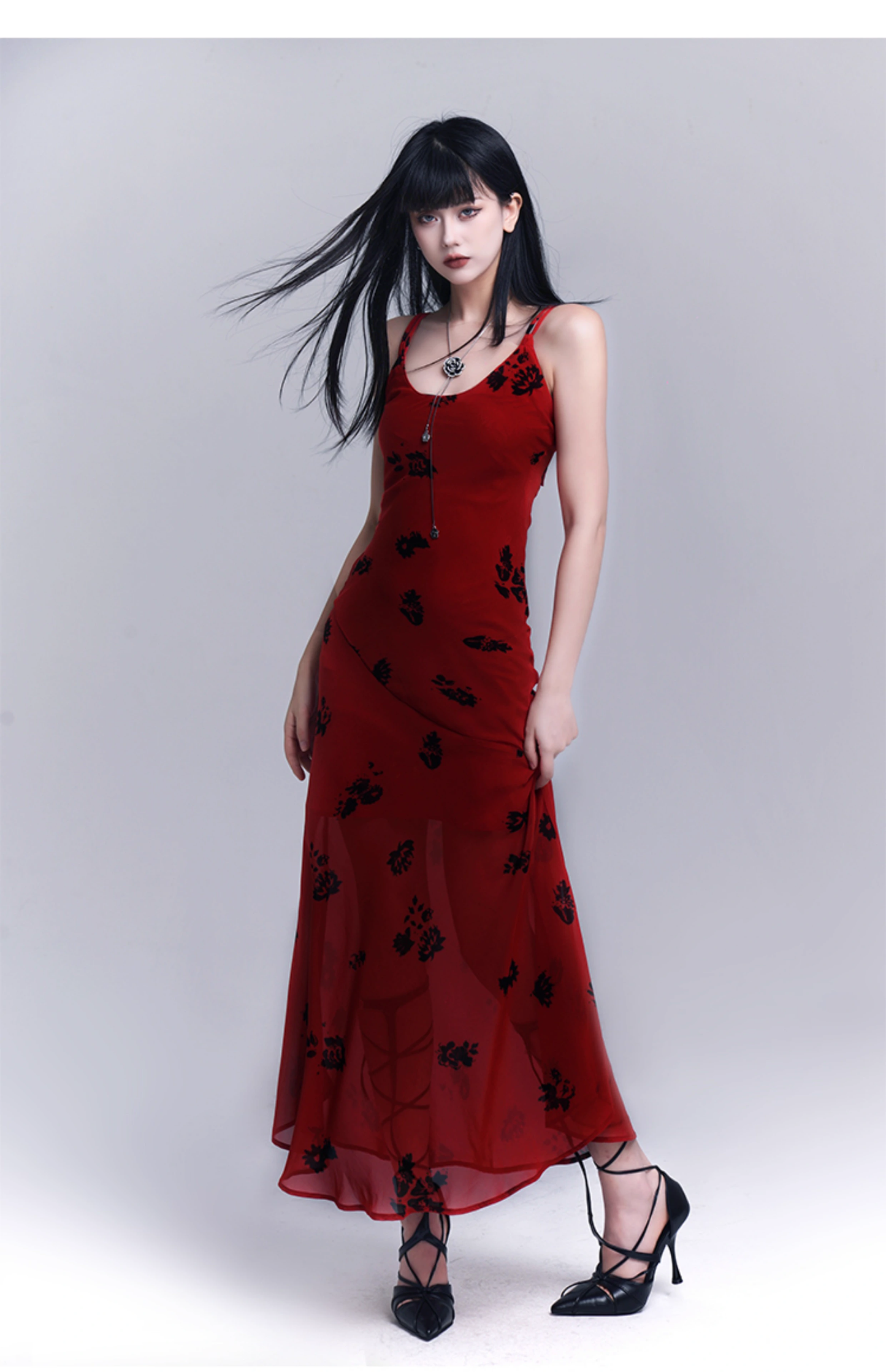 Simple Fashion Floral Pattern Design Spaghetti Strap Dress TP2948