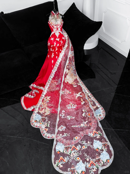 Gorgeous Sparkling Red Beaded Sequined Embroidery Design Elegant Mermaid Prom Dress Evening Dress TP4209