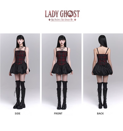 Simple Fashion Red Black Plaid Design Spaghetti Strap Dress TP2951