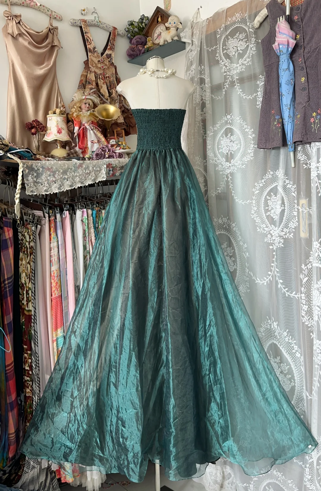 Vintage Dark Green Strapless Evening Dress Chiffon Sweetheart A-Line Long Prom Dress TP5053