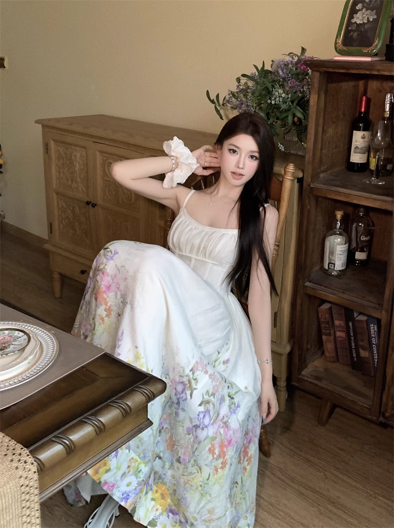 New Floral Design Simple Elegant Casual Spaghetti Strap Dress TP2961