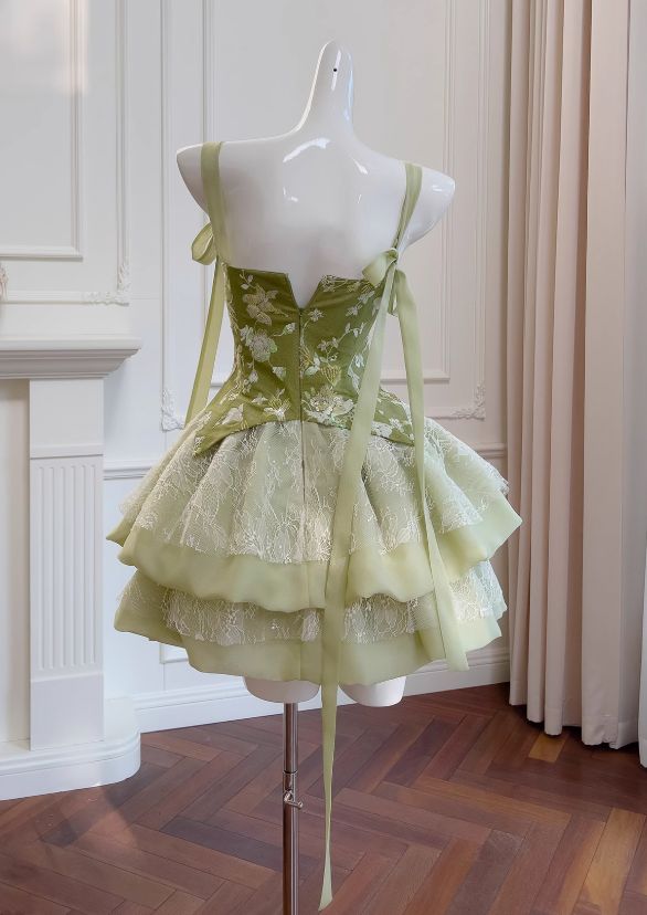 New Fashion Olive Green Mesh Lace Sequined Short Prom Dress,  A-line Homecoming Dress TP3394