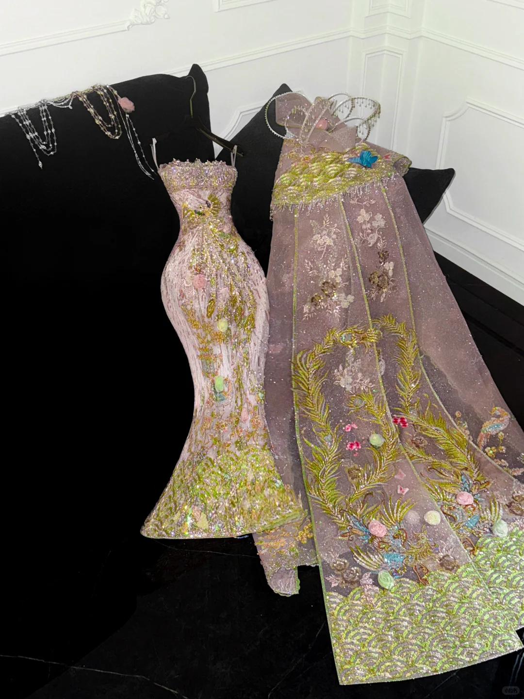 Gorgeous Sparkling Pink Beaded Applique Mermaid Design Exquisite Embroidery Evening Dress Prom Dresses TP4167