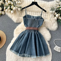 Fashion Women Sleeveless With Belted Waist Denim Corset Dress TP2822