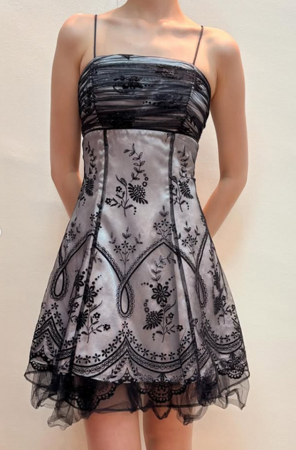 Chic Floral Spaghetti Strap A-line Chiffon Short Party Dresses Homecoming Dresses, TP3778