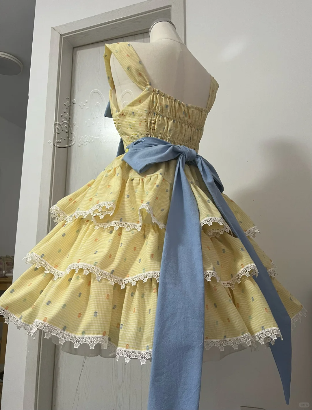 Cute Yellow Floral Lace Hem Design Tiered Party Dress Homecoming Dress TP4241