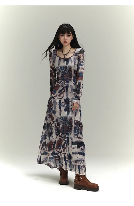 New Fashion Floral Pattern Design Women Long-sleeved Dress TP2942