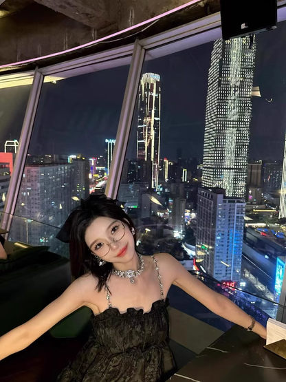 Simple Crystal Diamond Strappy Design A-line Sleeveless Spaghetti Strap Dress TP3288