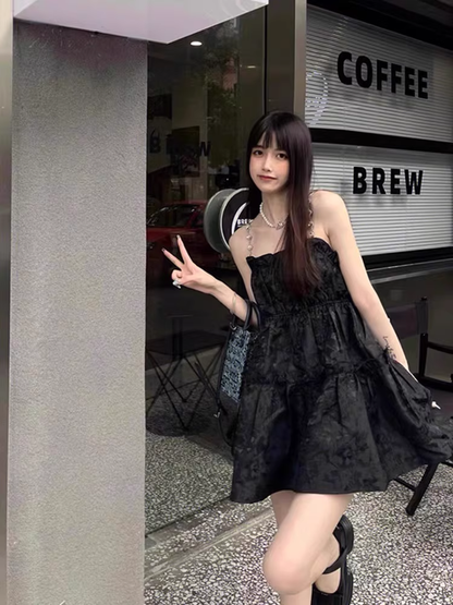 Simple Crystal Diamond Strappy Design A-line Sleeveless Spaghetti Strap Dress TP3288