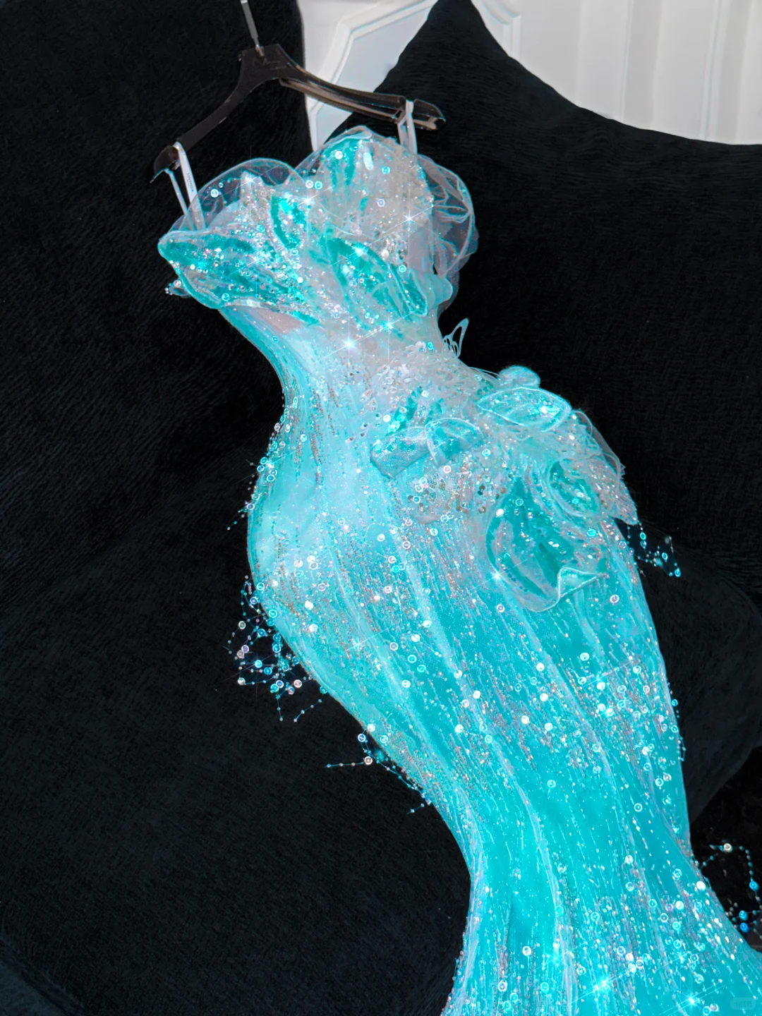 Gorgeous Sparkling Blue Beaded Sequin Mermaid Elegant Chiffon Tulle Evening Dress Prom Dresses TP4142