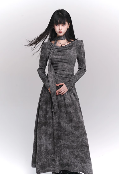 New Simple Fashion Gray Design Long-sleeved Dress TP2949