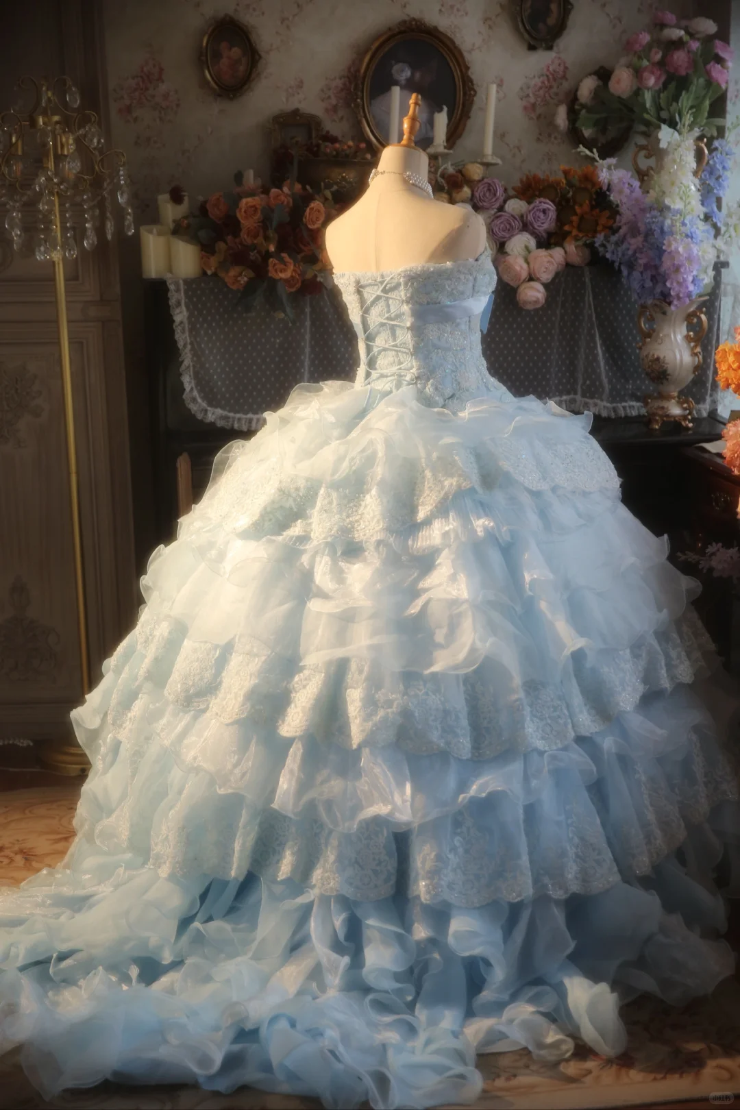 Gorgeous Light Blue Strapless Ruffled Lace Sequin Sweet 15 Quinceanera Ball Gown TP5517