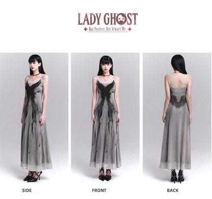 Women Fashion Design Sense Seaside Party Grey Spaghetti Strap Dress TP2918