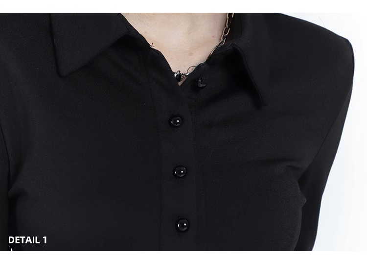 New Fashion Design POLO Style Women Black Long-sleeved Dress TP2937