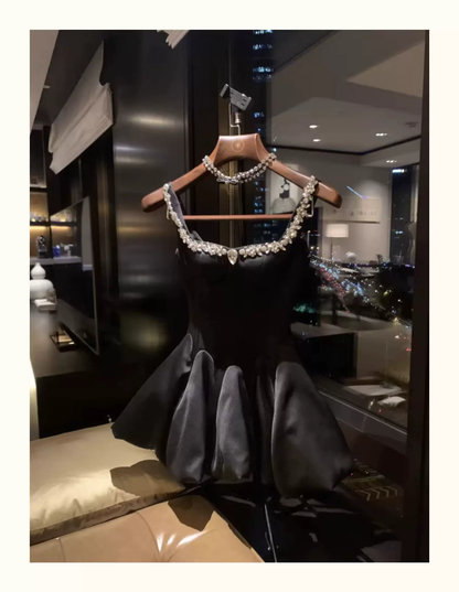 Vintage Black Beaded Spaghetti Straps A-Line Homecoming Dress TP6138