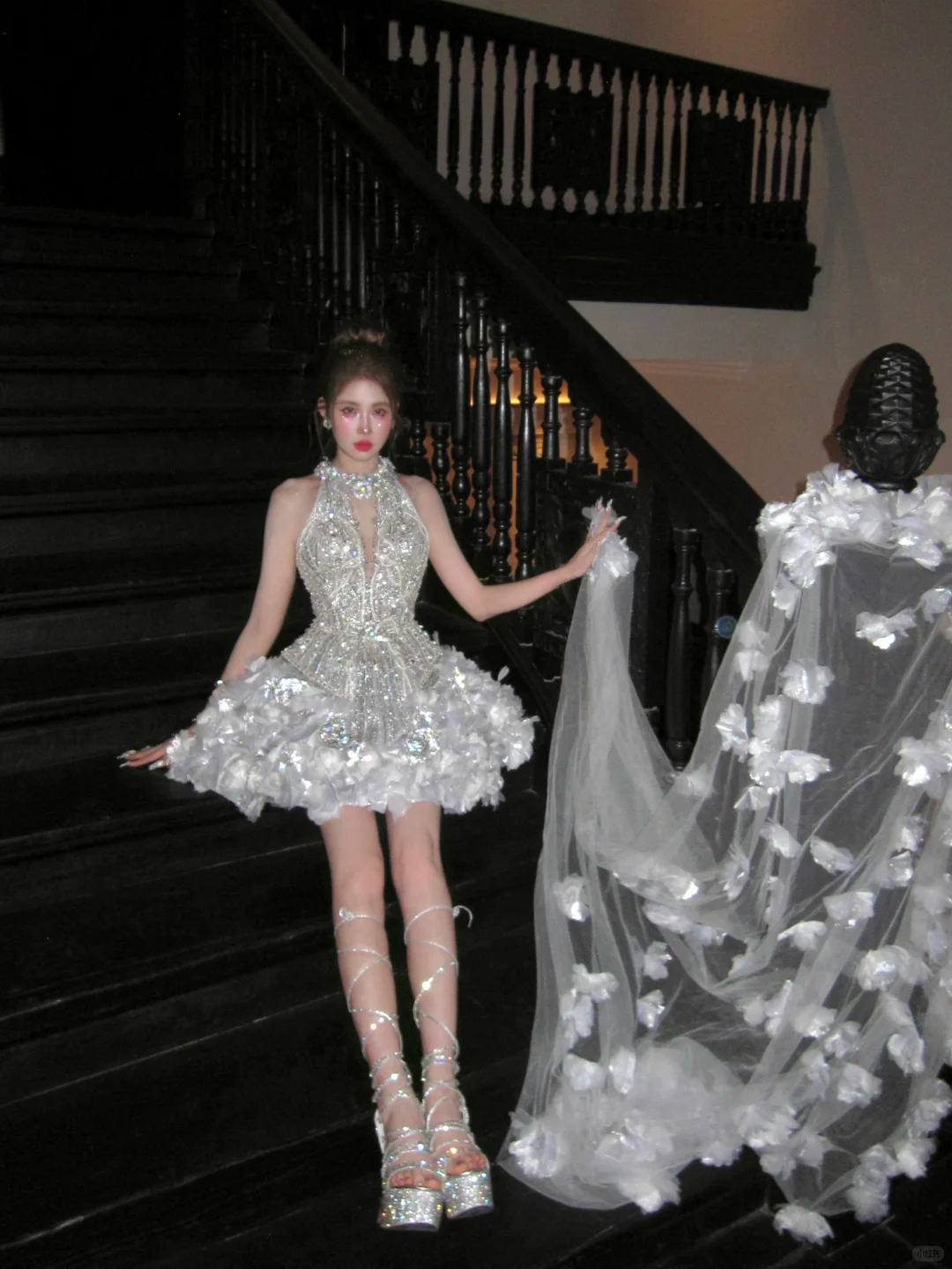 Gorgeous Glittering Silvery Beaded Sequined A-Line Halter Dress Design Party Dress Homecoming Dress TP4233