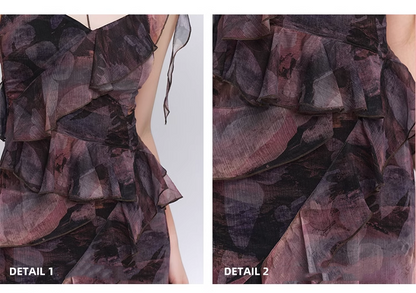 Fashion Vintage Butterfly irregular Dress Brim Design Spaghetti Strap Dress TP2912