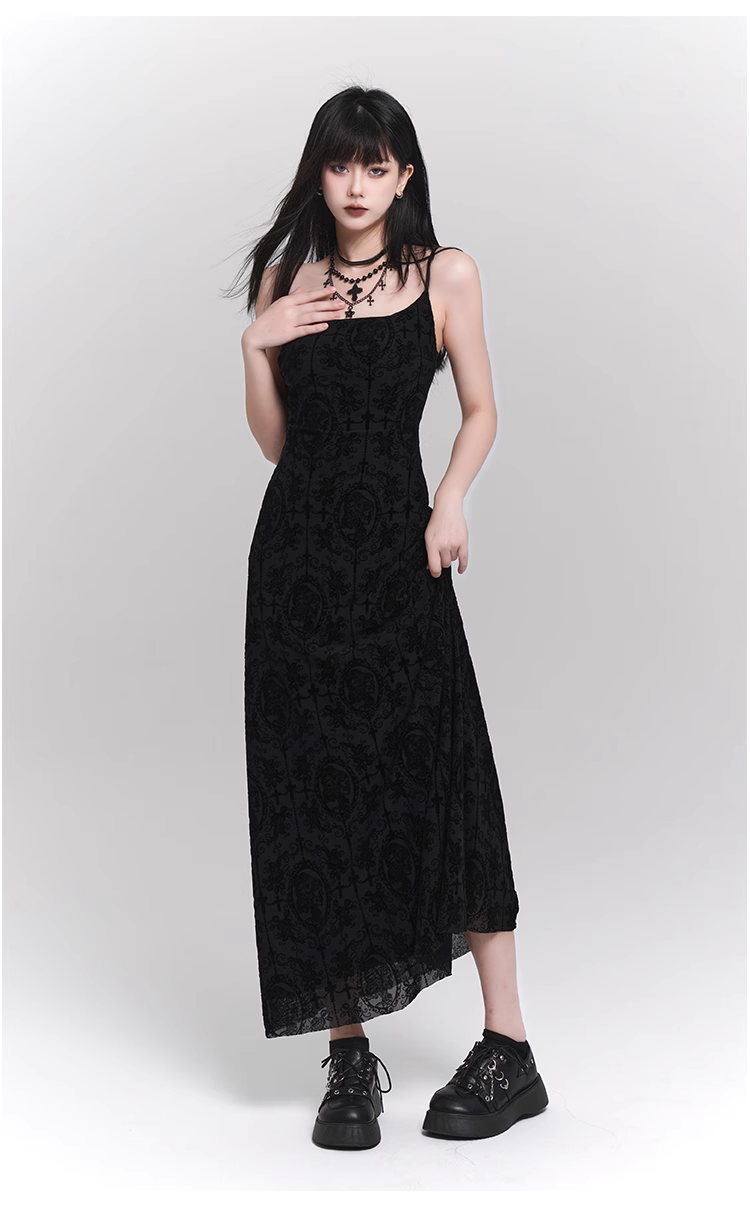 New Vintage High Quality Black Spaghetti Strap Dress TP2907