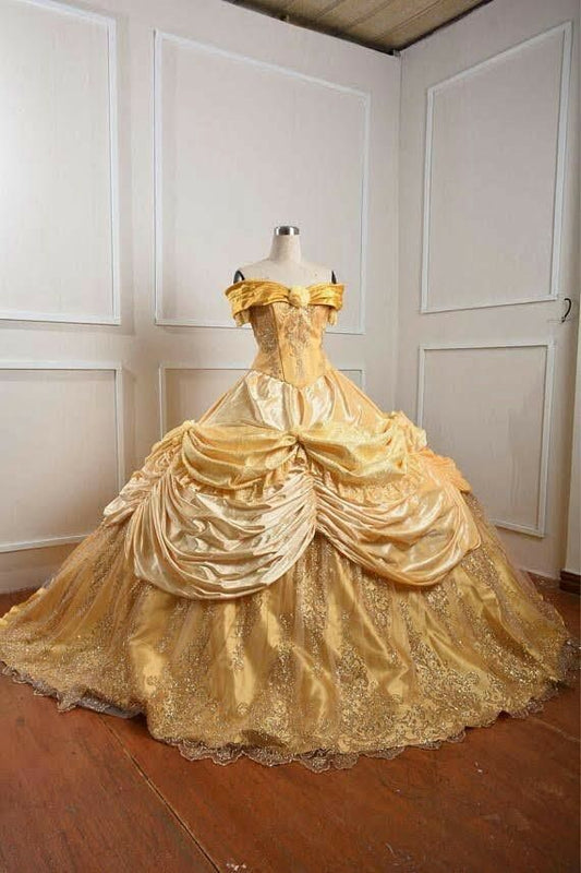 Elegant Gold Sequins Embroidery Off-Shoulder Quinceanera Ball Gown TP5253