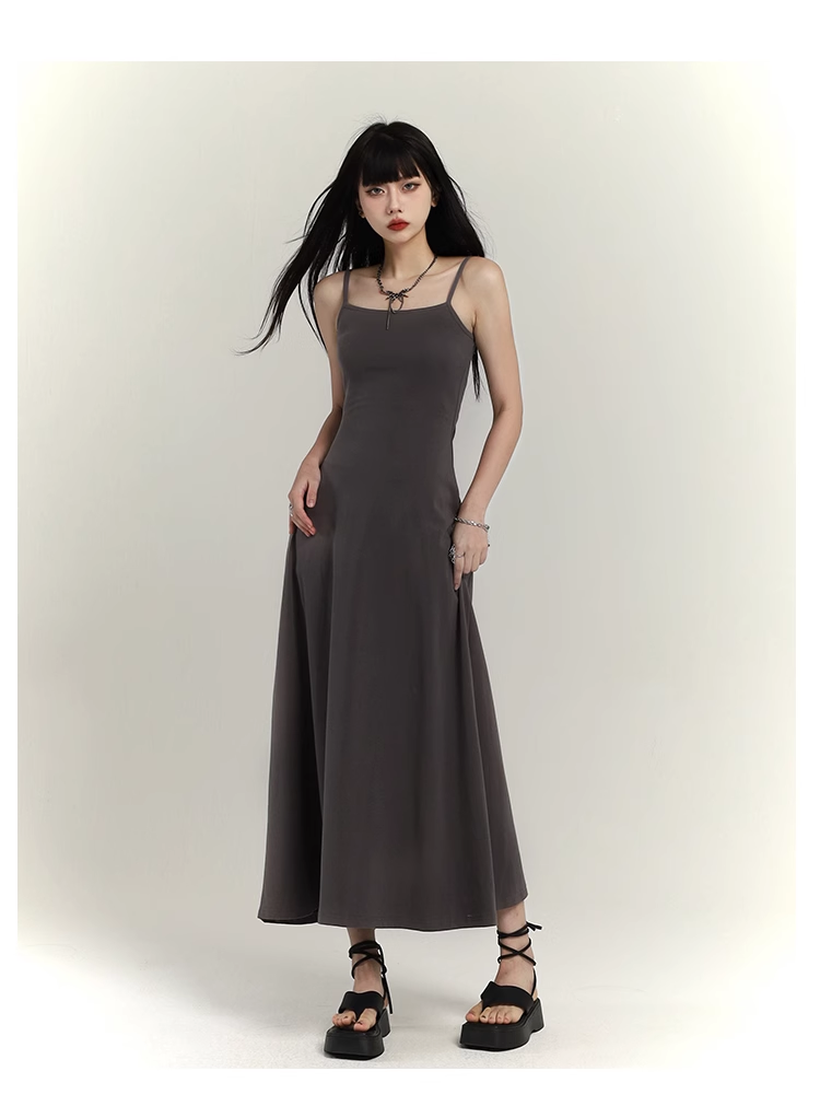 Simple Design Sense Fashion Solid Color Spaghetti Strap Dress TP2927