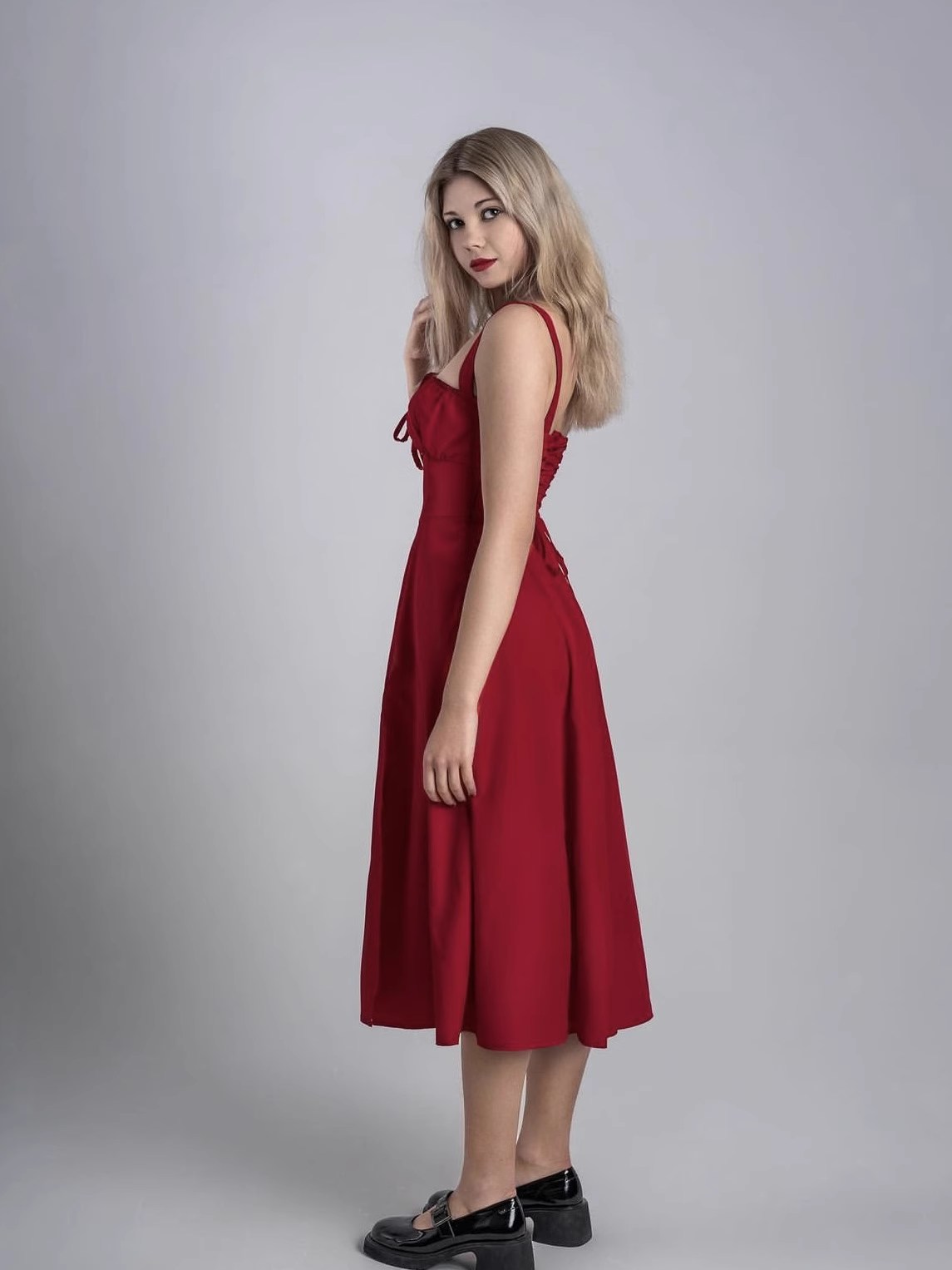 Simple Floral Spaghetti Strap Design A-line Split Women Dress TP3874