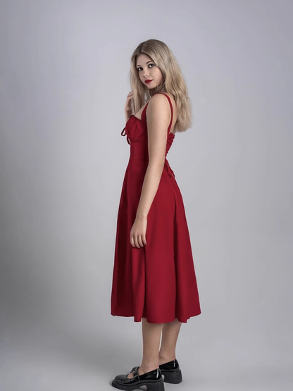 Simple Floral Spaghetti Strap Design A-line Split Women Dress TP3874
