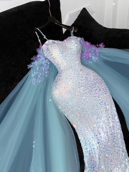 Vintage Shiny Sequined Sweetheart Spaghetti Strap Design Mermaid Prom Dress Evening Dress TP4223