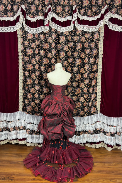 Gorgeous Burgundy Sweetheart Rose Applique Strapless Floor-length/Short Prom Dress Birthday Dress Evening Dress TP4385