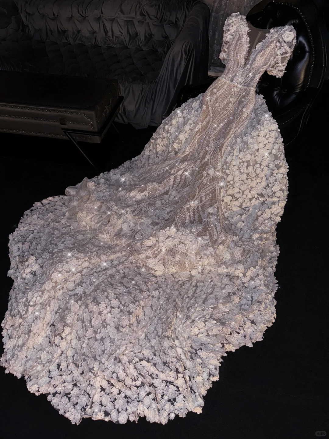 Vintage 3D Floral Lace Applique Sparkle Embroidered Tulle Evening Gown TP5395