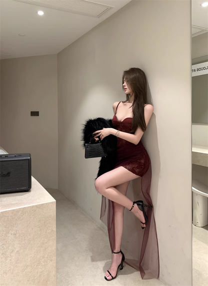 New Sexy Design Lace Mesh Slim Spaghetti Strap Dress TP2962