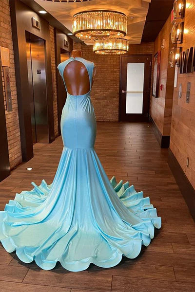 Vintage Glittering Beaded Prom Dress Sky Blue Evening Gown Mermaid Party Dress Long Formal Dress TP4861