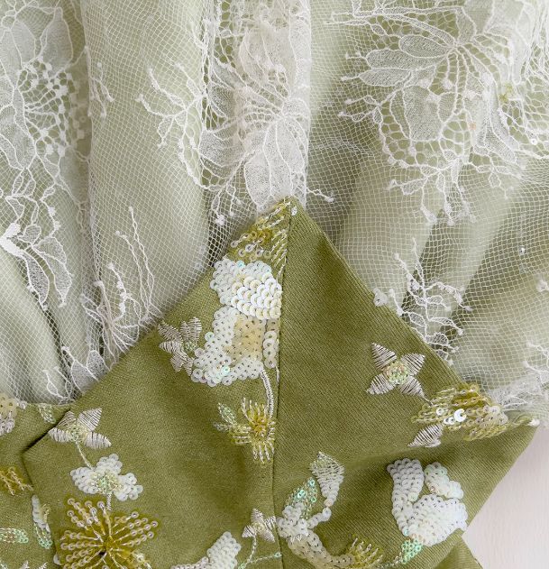 New Fashion Olive Green Mesh Lace Sequined Short Prom Dress,  A-line Homecoming Dress TP3394