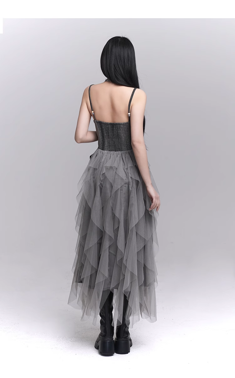 Simple Fashion Gray Rose Flower Design Women Spaghetti Strap Dress TP2943