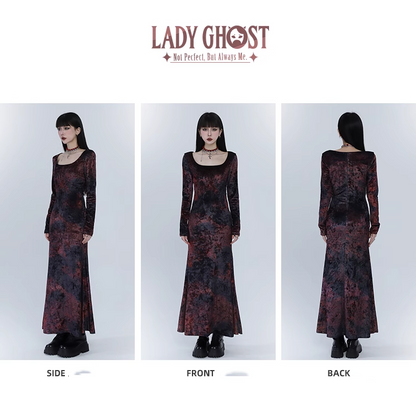 Elegant Design Sense Wine Red Velet Long-sleeved Dress TP2923