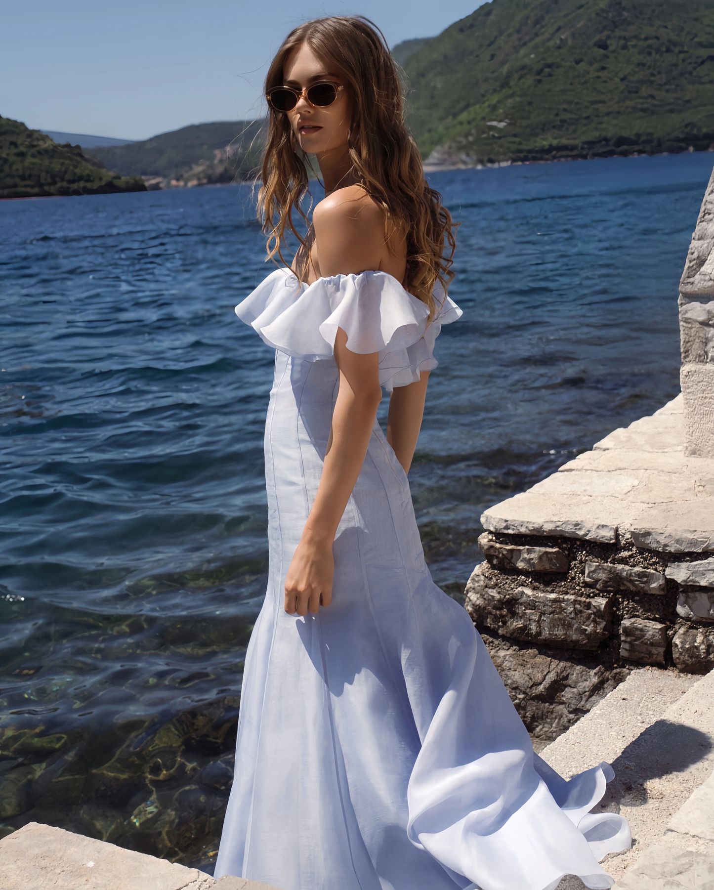 Elegant White Ruffles Prom Dress Off-the-shoulder Evening Gown Party Dress Long Formal Dress TP4793