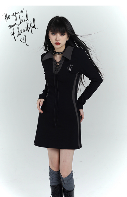 New Fashion Design Sense Short Black Long-sleeved Dress TP2935