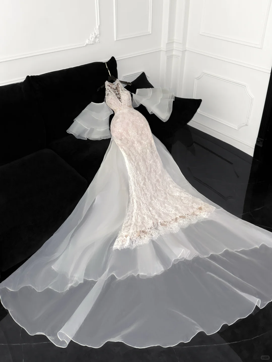 Elegant Ivory Applique Design Mermaid Wedding Dress Prom Dress Evening Dress TP4222