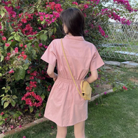 Simple Casual Short Sleeve Button-front Denim Dress TP2823