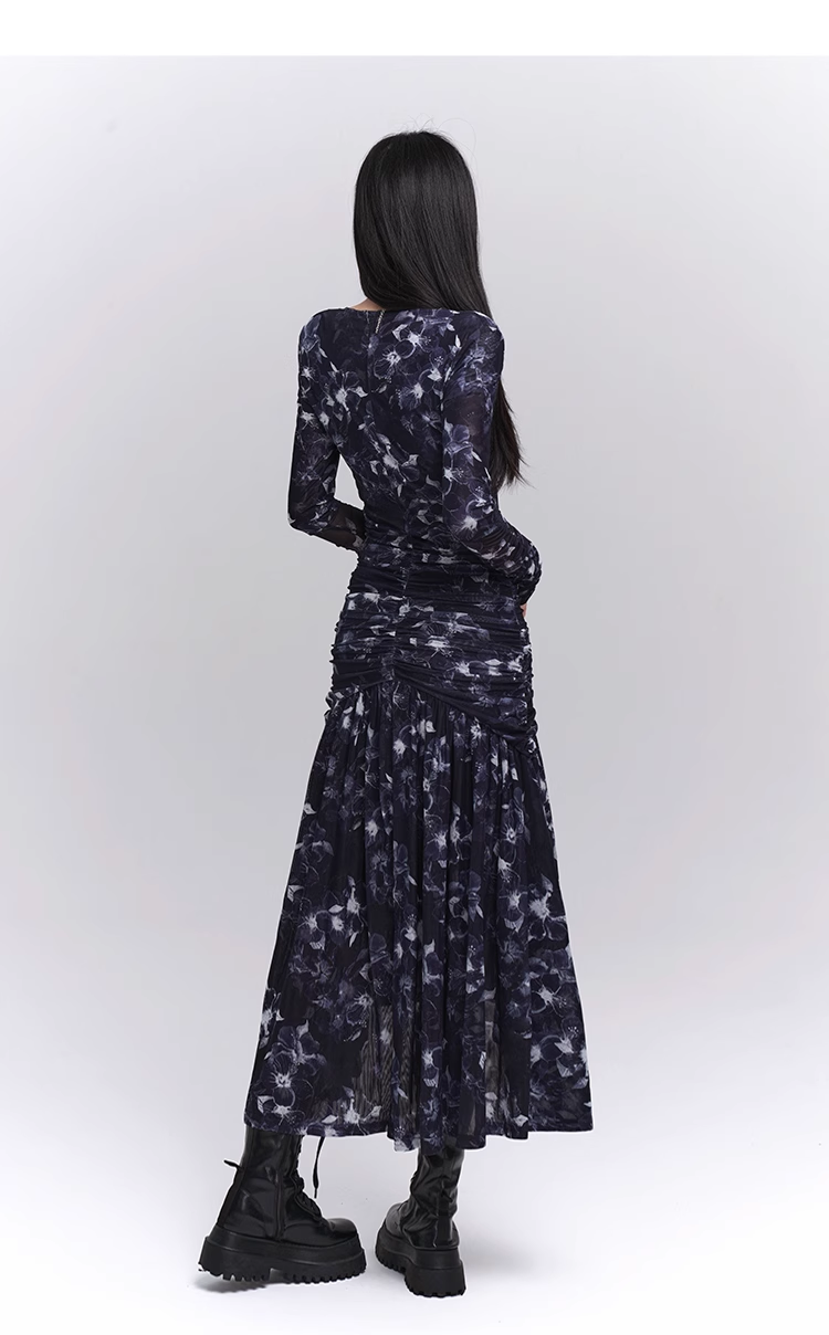 New Fashion Design Floral Pattern Women Long-sleeved Dress TP2946