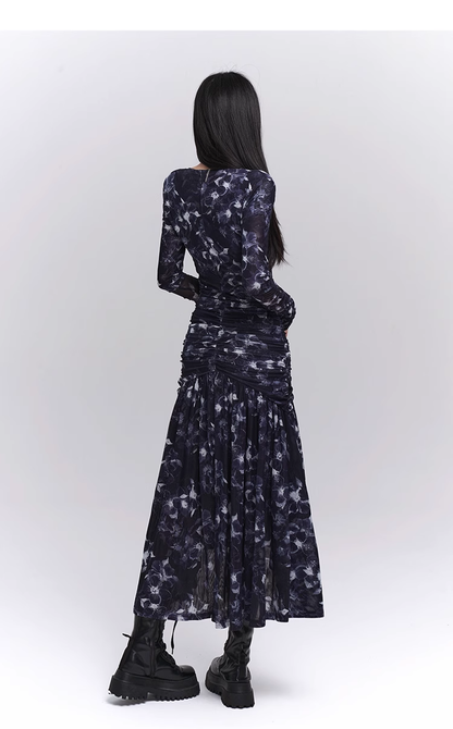 New Fashion Design Floral Pattern Women Long-sleeved Dress TP2946