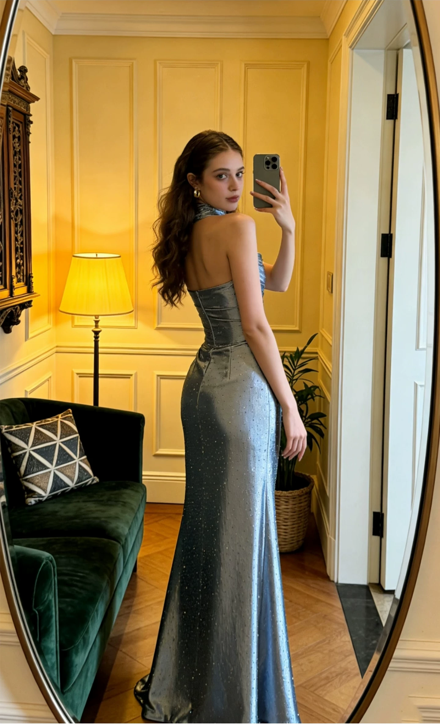 Vintage Sparkling Mermaid Halter-Neck Satin Ruched Prom Dress TP5879