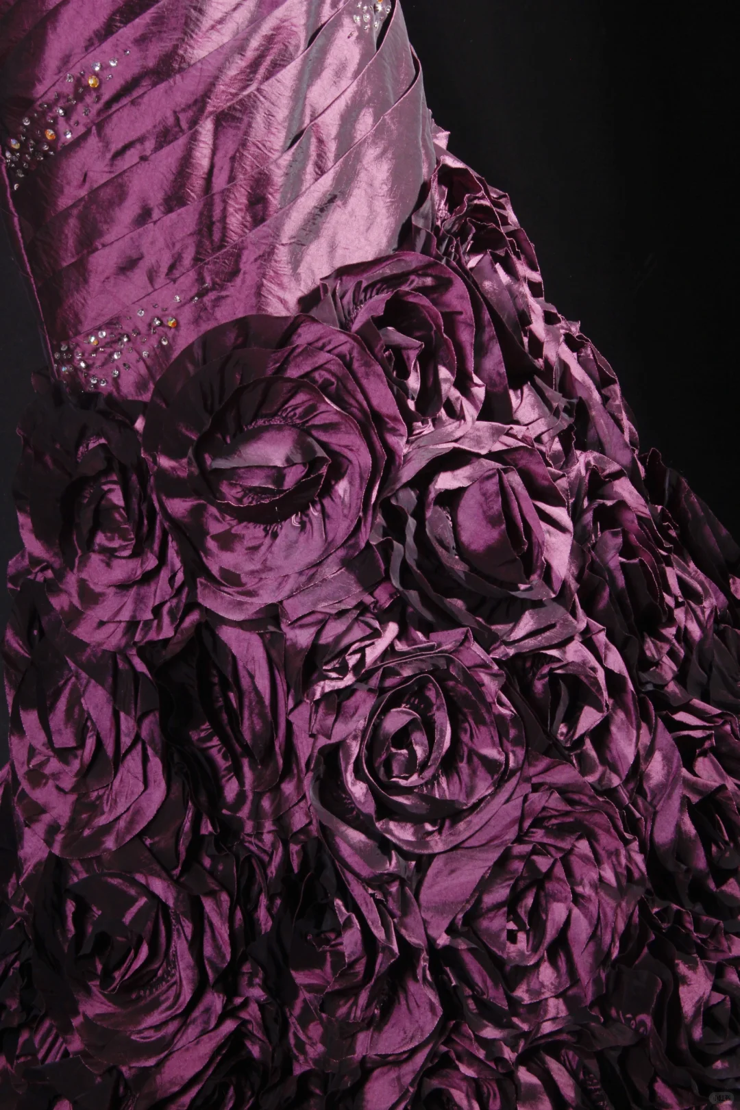 Elegant Purple Satin Strapless Beaded Mermaid Sweetheart Ruffle Evening Gown TP5412